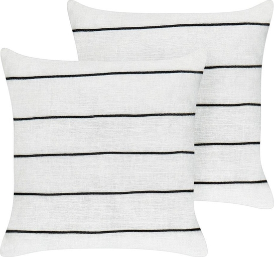 Picture of Beliani 2 lniane poduszki dekoracyjne w paski 50 x 50 cm biao-czarne MILAS