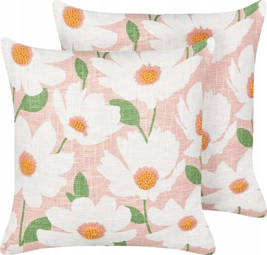Изображение Beliani 2 poduszki dekoracyjne baweniane w kwiaty 45 x 45 cm róowe JATROPHA