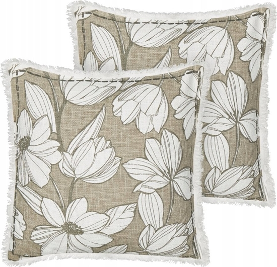 Picture of Beliani 2 poduszki dekoracyjne baweniane w kwiaty z frdzlami 45 x 45 cm biao-zielone CYANOTIS