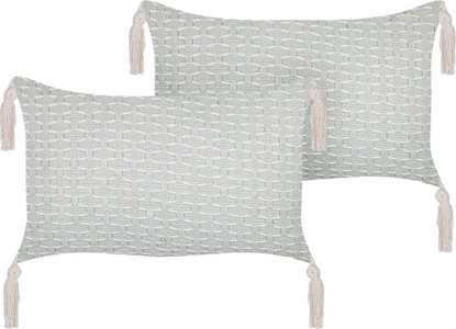 Attēls no Beliani 2 poduszki dekoracyjne geometryczny wzór z frdzlami 25 x 45 cm mitowe HAKONE