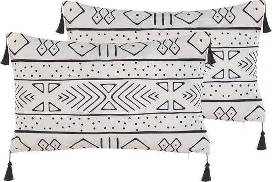 Изображение Beliani 2 poduszki dekoracyjne w geometryczny wzór 30 x 50 cm biae z czarnym SCHEFFLERA!