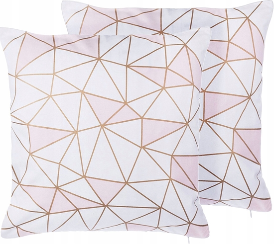 Изображение Beliani 2 poduszki dekoracyjne w geometryczny wzór 45 x 45 cm róowe CLARKIA