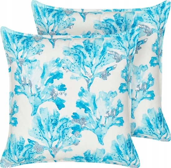 Изображение Beliani 2 poduszki dekoracyjne w koral baweniane 45 x 45 cm biao-niebieskie ROCKWEED
