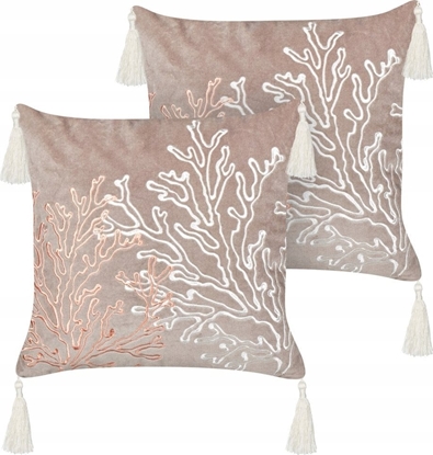 Attēls no Beliani 2 poduszki dekoracyjne w koralowce welurowe 45 x 45 cm beowoszare MAZZAELLA