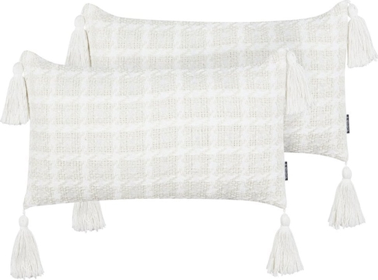 Изображение Beliani 2 poduszki dekoracyjne w krat 30 x 60 cm beowe DOURIS