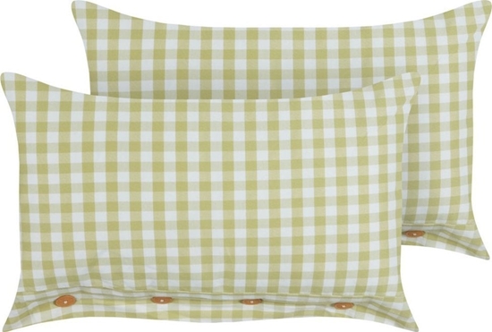 Изображение Beliani 2 poduszki dekoracyjne w krat 40 x 60 cm oliwkowo-biae TALYA