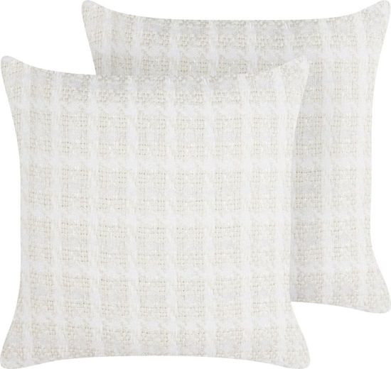 Изображение Beliani 2 poduszki dekoracyjne w krat 45 x 45 cm beowe DOURIS