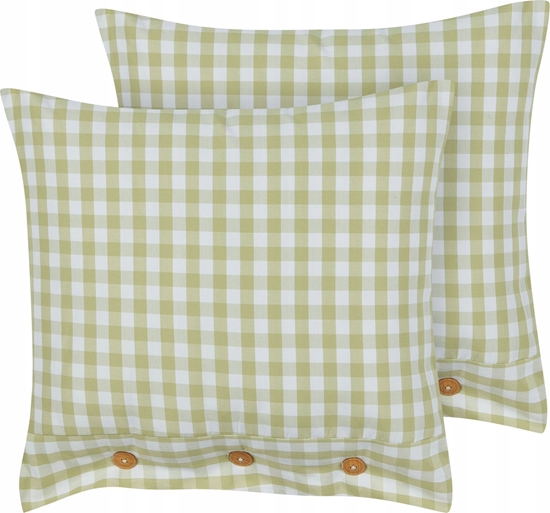 Изображение Beliani 2 poduszki dekoracyjne w krat 45 x 45 cm oliwkowo-biae TALYA