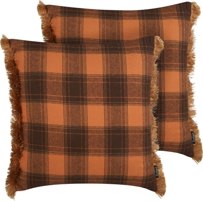 Attēls no Beliani 2 poduszki dekoracyjne w krat z frdzlami 45 x 45 cm pomaraczowa BARJA