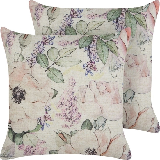 Изображение Beliani 2 poduszki dekoracyjne w kwiaty 45 x 45 cm fioletowe ZAHRIYE