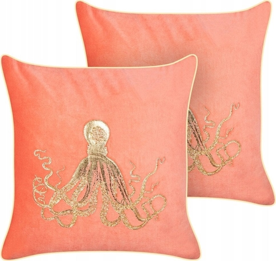 Изображение Beliani 2 poduszki dekoracyjne w omiornice welurowe 45 x 45 cm czerwone LAMINARIA