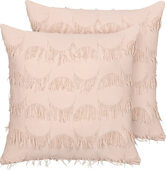 Изображение Beliani 2 poduszki dekoracyjne z frdzlami 45 x 45 cm róowe AGASTACHE!