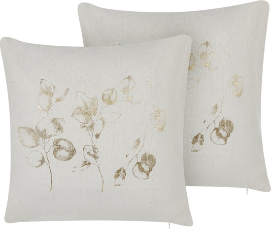Изображение Beliani 2 poduszki dekoracyjne z motywem rolinnym 45 x 45 cm zamana biel GOMPHRENA!