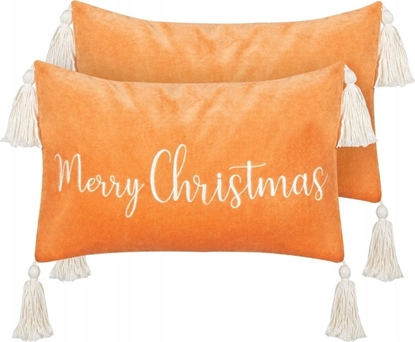 Picture of Beliani 2 poduszki z frdzlami motyw witeczny welurowe 30 x 50 cm pomaraczowe LITHOPS