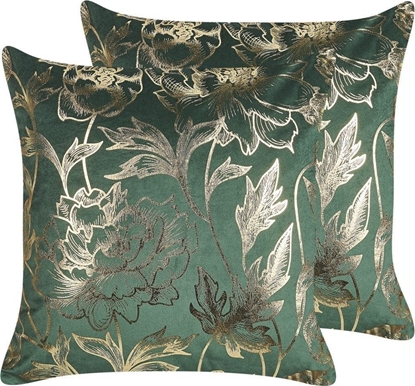 Attēls no Beliani 2 Welurowe Poduszki Dekoracyjne W Kwiaty 45 X 45 Cm Zielone Daffodil!