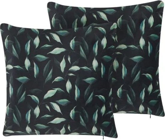 Picture of Beliani 2 welurowe poduszki dekoracyjne w licie 45 x 45 cm zielono-czarne TOADFLAX!