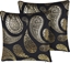 Изображение Beliani 2 welurowe poduszki dekoracyjne wzór paisley 45 x 45 cm zoto-czarne URSINIA!