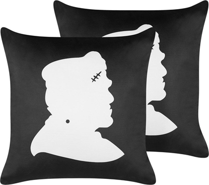 Picture of Beliani 2 Welurowe Poduszki Dekoracyjne Z Motywem Frankensteina 45 X 45 Cm Czarne Z Biaym Franklinia!