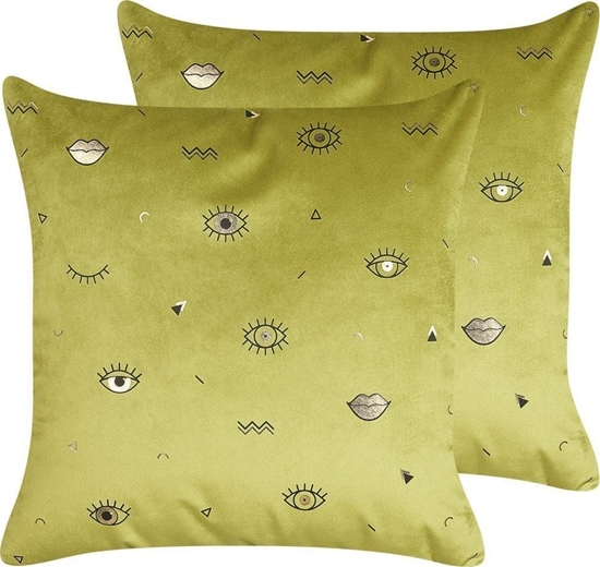 Picture of Beliani 2 Welurowe Poduszki Dekoracyjne Z Motywem Oka 45 X 45 Cm Zielone Aeonium!