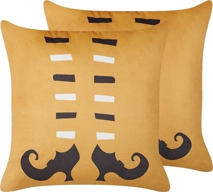 Picture of Beliani 2 Welurowe Poduszki Dekoracyjne Z Motywem W Buty Wiedmy 45 X 45 Cm Pomaraczowe Covasna!