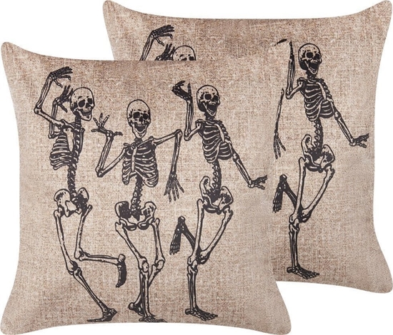 Picture of Beliani 2 Welurowe Poduszki Dekoracyjne Z Motywem W Szkielety 45 X 45 Cm Zamana Biel Mortesti!
