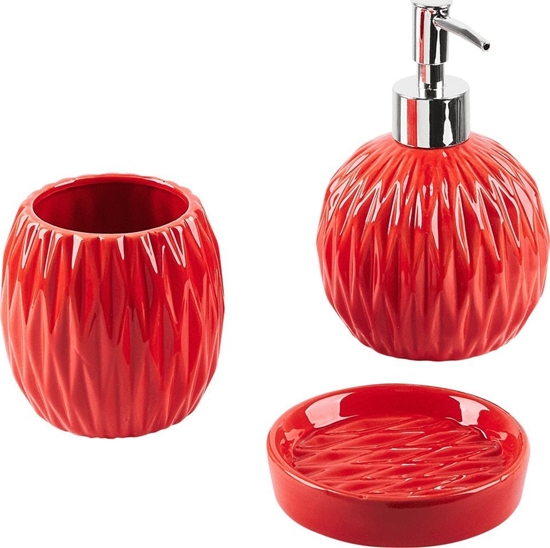 Изображение Beliani 3-czciowy zestaw akcesoriów azienkowych czerwony BELEM