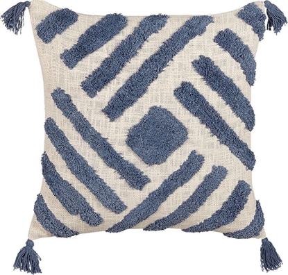 Picture of Beliani Baweniana poduszka dekoracyjna geometryczny wzór z frdzlami 45 x 45 cm beowo-niebieska JACARANDA!