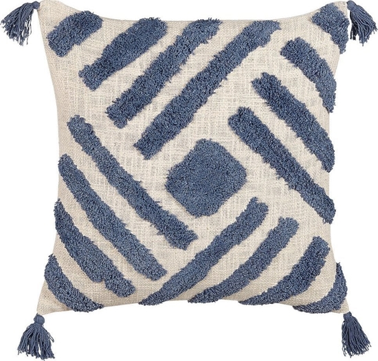 Picture of Beliani Baweniana poduszka dekoracyjna geometryczny wzór z frdzlami 45 x 45 cm beowo-niebieska JACARANDA!