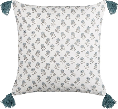 Picture of Beliani Baweniana poduszka dekoracyjna w kwiaty z frdzlami 45 x 45 cm biao-niebieska CORNUS!