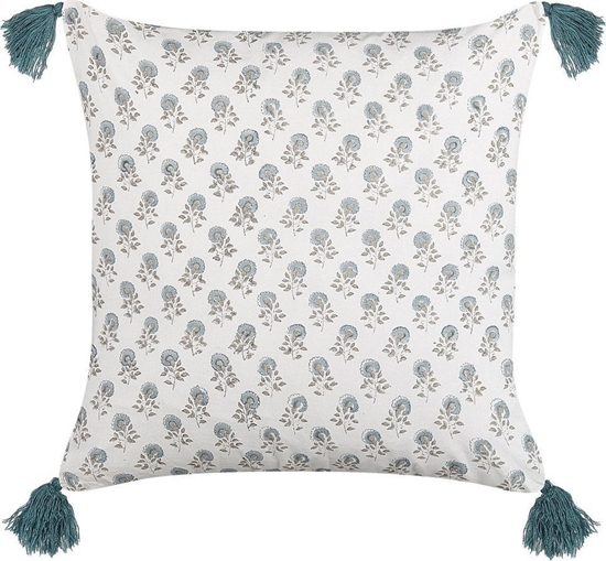 Picture of Beliani Baweniana poduszka dekoracyjna w kwiaty z frdzlami 45 x 45 cm biao-niebieska CORNUS!