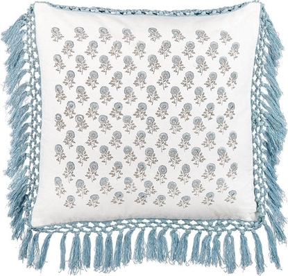 Picture of Beliani Baweniana poduszka dekoracyjna w kwiaty z frdzlami 45 x 45 cm biao-niebieska PALLIDA!