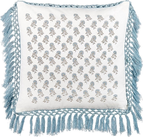 Picture of Beliani Baweniana poduszka dekoracyjna w kwiaty z frdzlami 45 x 45 cm biao-niebieska PALLIDA!