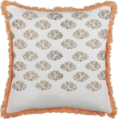 Picture of Beliani Baweniana poduszka dekoracyjna w kwiaty z frdzlami 45 x 45 cm biao-pomaraczowa SATIVUS!