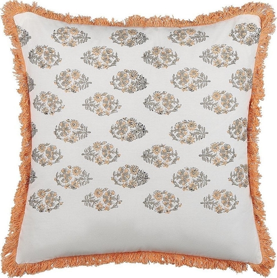 Picture of Beliani Baweniana poduszka dekoracyjna w kwiaty z frdzlami 45 x 45 cm biao-pomaraczowa SATIVUS!
