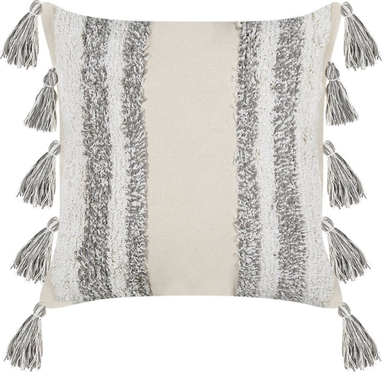 Picture of Beliani Baweniana poduszka dekoracyjna z frdzlami 45 x 45 cm beowo-szara HELICONIA!