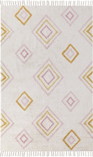 Изображение Beliani Dywan baweniany wzór geometryczny 140 x 200 cm zamana biel LASHE
