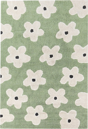 Изображение Beliani Dywan dziecicy baweniany w kwiaty 140 x 200 cm zielony MOKHVA