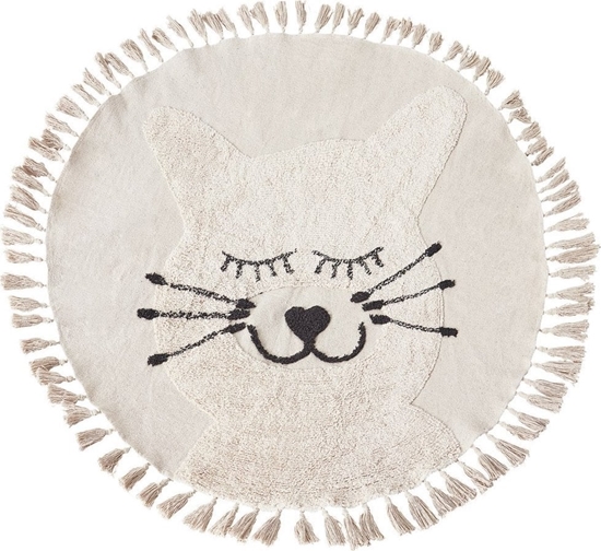 Изображение Beliani Dywan dziecicy okrgy baweniany motyw kota ø 120 cm beowy ETSERI