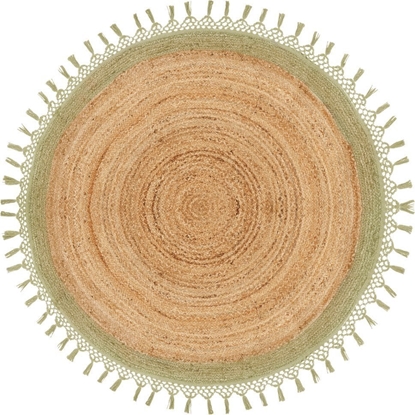 Изображение Beliani Dywan okrgy z juty  140 cm beowy z zielonym MARTS