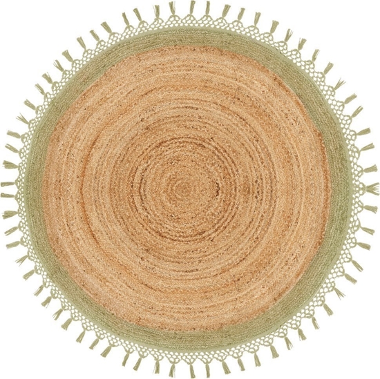 Изображение Beliani Dywan okrgy z juty  140 cm beowy z zielonym MARTS