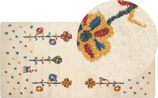 Изображение Beliani Dywan weniany ze wzorem w kwiaty 80 x 150 cm beowy HUSUNLU