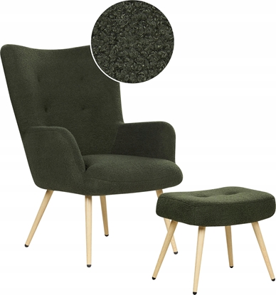 Attēls no Beliani Fotel z podnókiem boucle ciemnozielony VEJLE