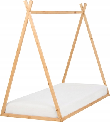 Attēls no Beliani óko dziecice domek drewniane 90 x 200 cm jasne SAURAT