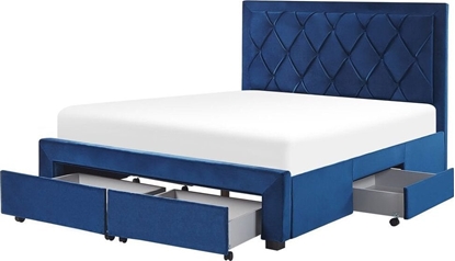 Изображение Beliani óko z szufladami welurowe 160 x 200 cm niebieskie LIEVIN