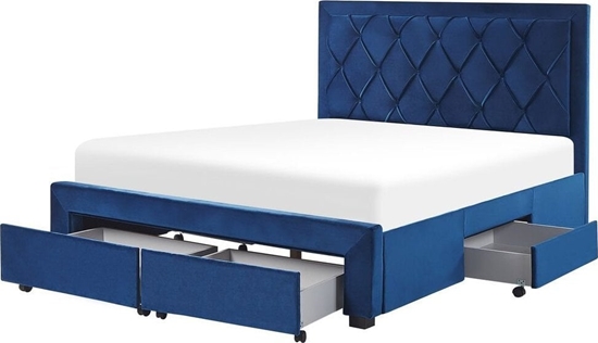 Picture of Beliani óko z szufladami welurowe 160 x 200 cm niebieskie LIEVIN