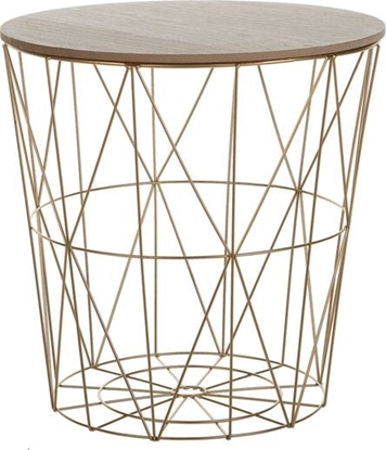 Picture of Beliani Stolik pomocniczy z miejscem do przechowywania jasne drewno ze zotym LANARK