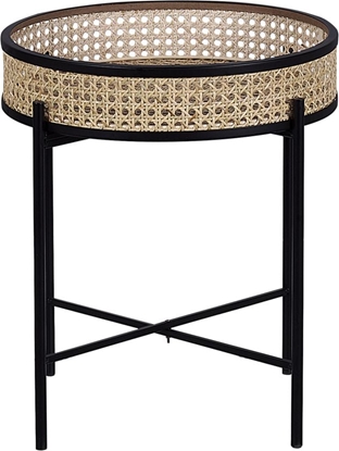 Picture of Beliani Stolik pomocniczy z tac czarny z jasnym rattanem VIENNA