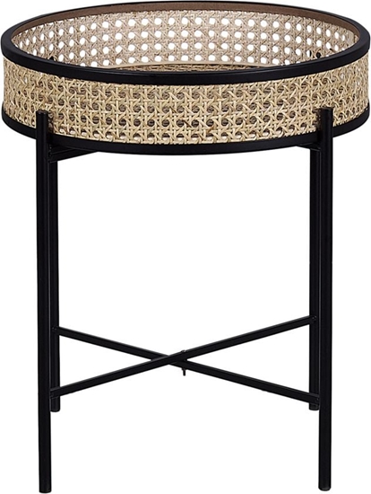 Picture of Beliani Stolik pomocniczy z tac czarny z jasnym rattanem VIENNA