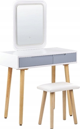 Изображение Beliani Toaletka 2 szuflady lustro LED ze stokiem biao-szara DIEPPE