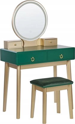Изображение Beliani Toaletka 4 szuflady lustro LED ze stokiem zielono-zota FEDRY